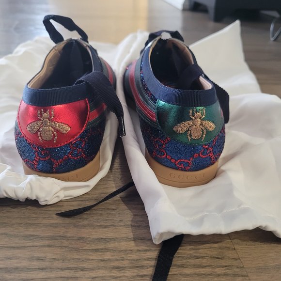 Gucci Lurex Calfskin Web GG Monogram Womens Falacer Sneakers 35.5 - Picture 5 of 7